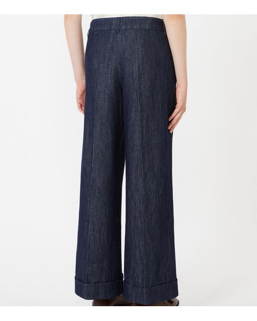 Max Mara Blue Cotton-Linen Denim Trousers