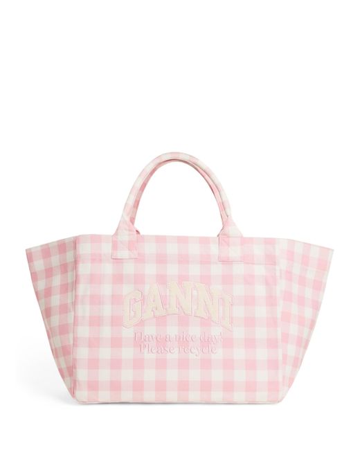 Ganni Pink Extra-Large Cotton Shopper Tote Bag