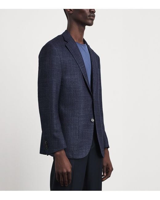 Corneliani Blue Virgin Wool-Silk Herringbone Blazer for men