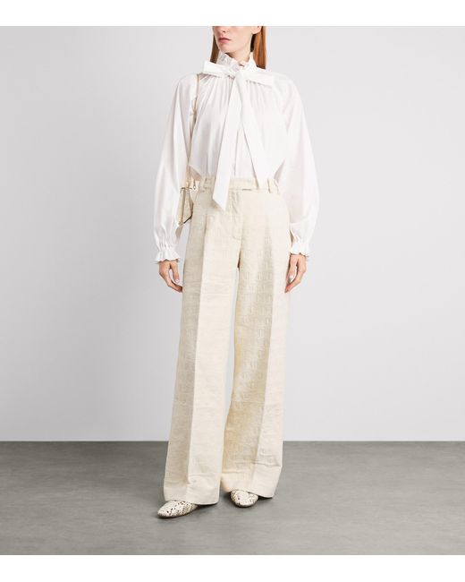 LaDoubleJ White Jacquard Wide-Leg Trousers