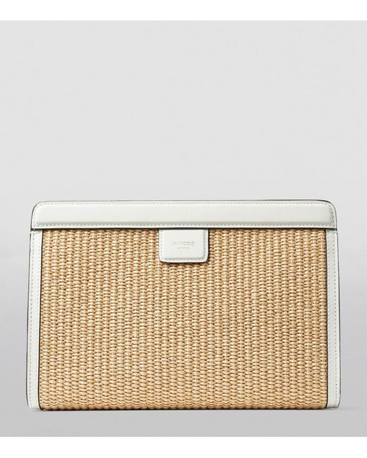 Jimmy Choo Natural Raffia Leather-Trim Avenue Pouch