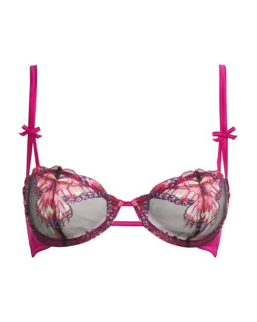 Fleur du Mal Pink Butterfly Embroidered Balconette Bra