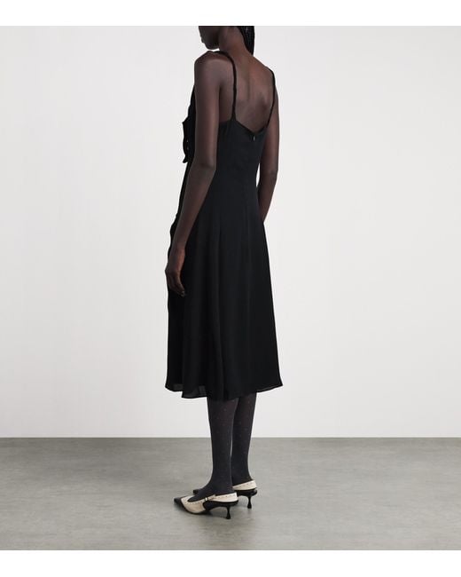 Acne Black Silk Bow-Detail Midi Dress