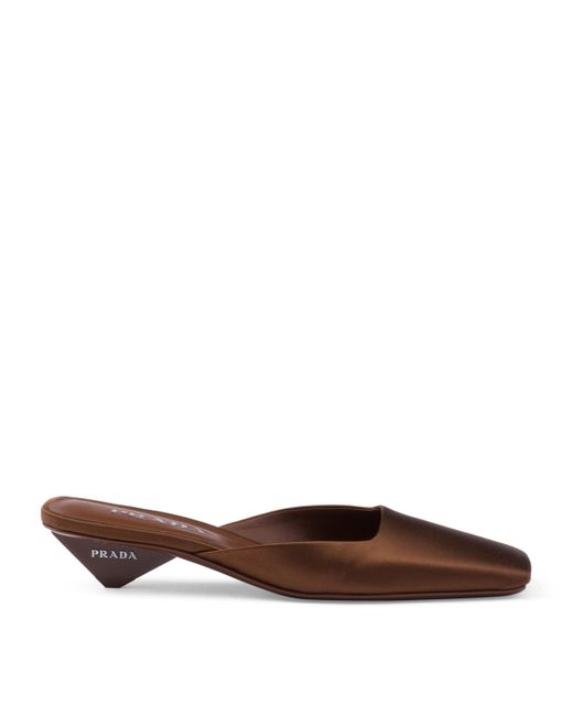 Prada Brown Satin Heeled Mules 35