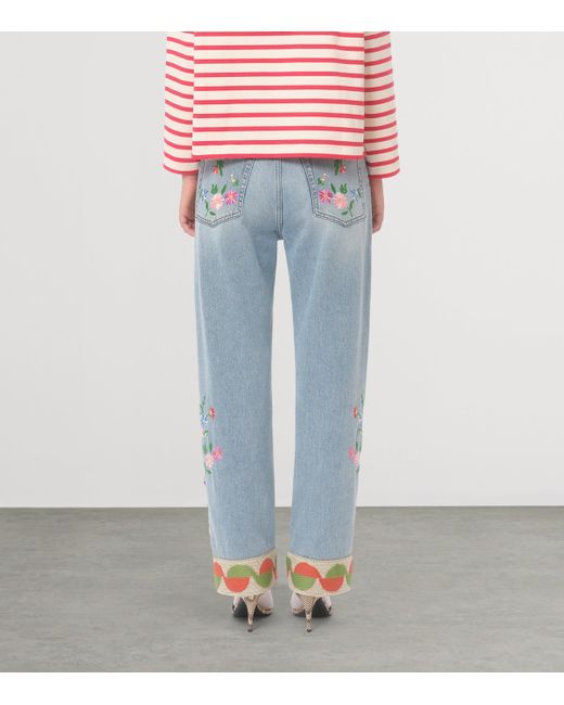 Valentino Blue Floral-Embroidered Jeans