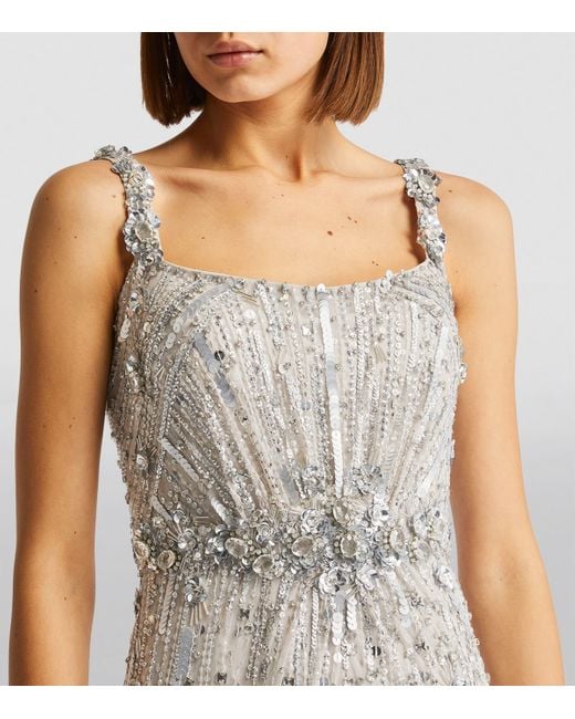 Jenny Packham White Crystal-Sequin Embellished Gown