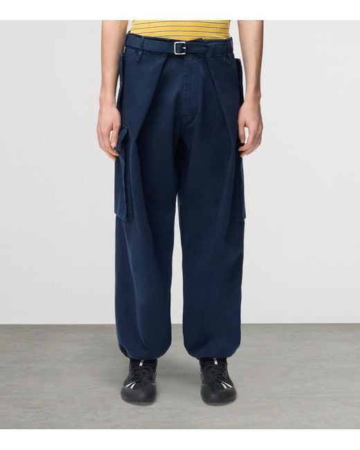 Loewe Blue Cotton Pleated Cargo Trousers for men