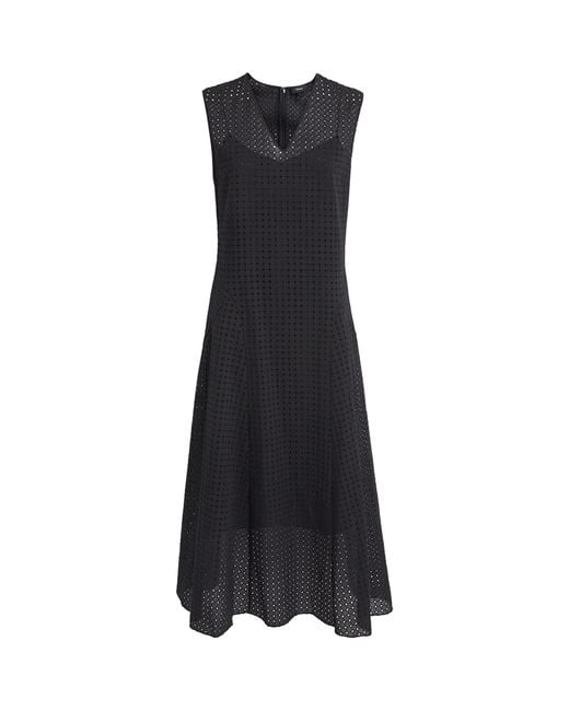 Theory Black Broderie Anglaise V-Neck Midi Dress