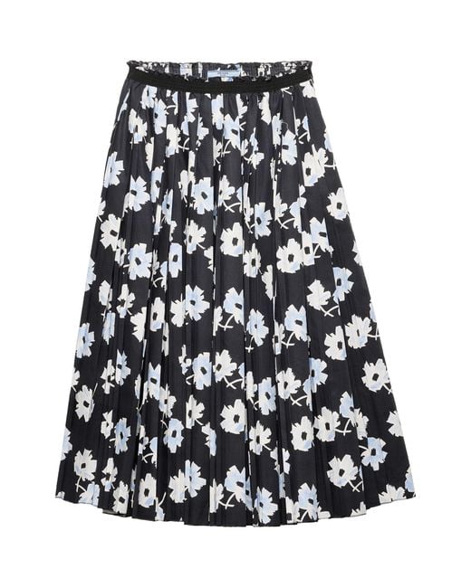 Prada Black Cotton Pleated Midi Skirt