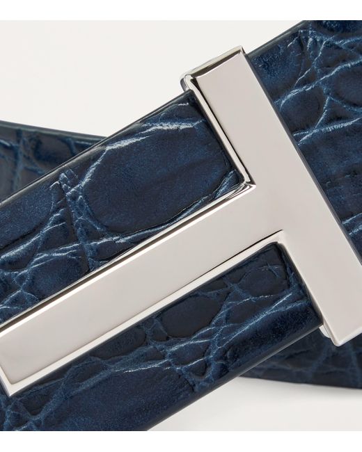 Tom Ford Blue Leather Reversible T Icon Belt for men