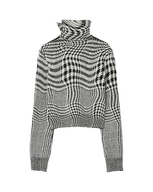 Burberry Gray Wool-blend Warped Houndstooth Sweater