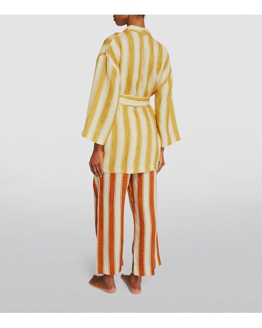 Desmond & Dempsey Metallic Linen Striped Loungewear Set