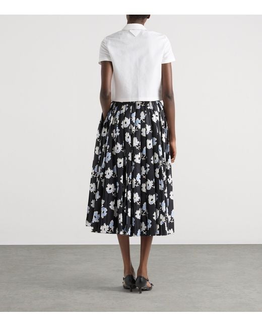 Prada Black Cotton Pleated Midi Skirt