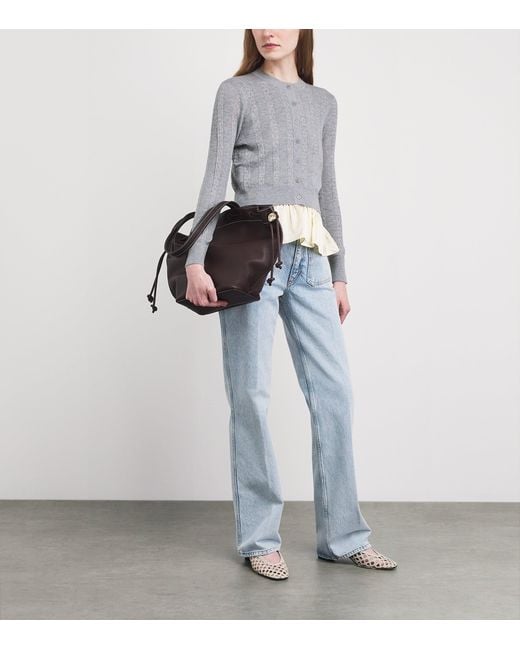 Sandro Gray Wool Pointelle-Knit Cardigan