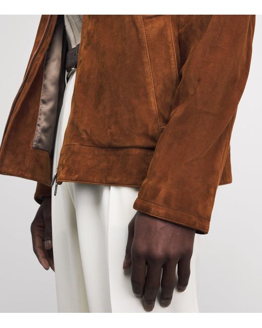 Brioni Brown Lambskin Suede Bomber Jacket for men