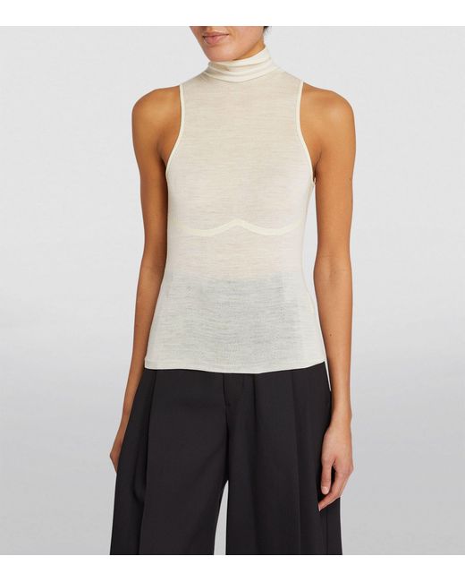 Carven White Wool Sleeveless Rollneck Top