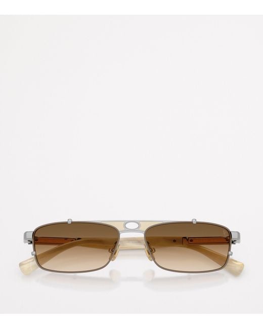 Brunello Cucinelli Natural Titanium Rectangular Paloma Sunglasses