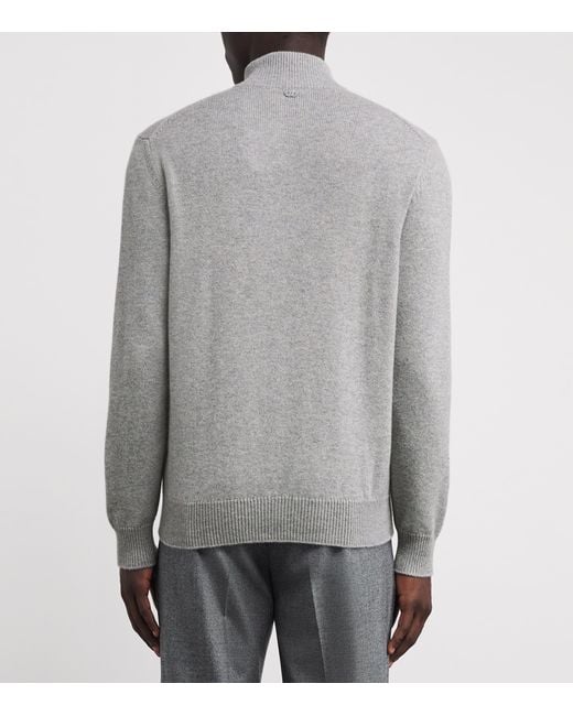 Agnona Gray Cashmere Quarter-Zip Sweater for men