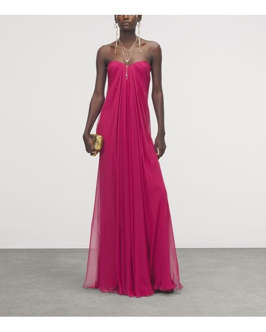 McQueen Pink Silk Draped Gown