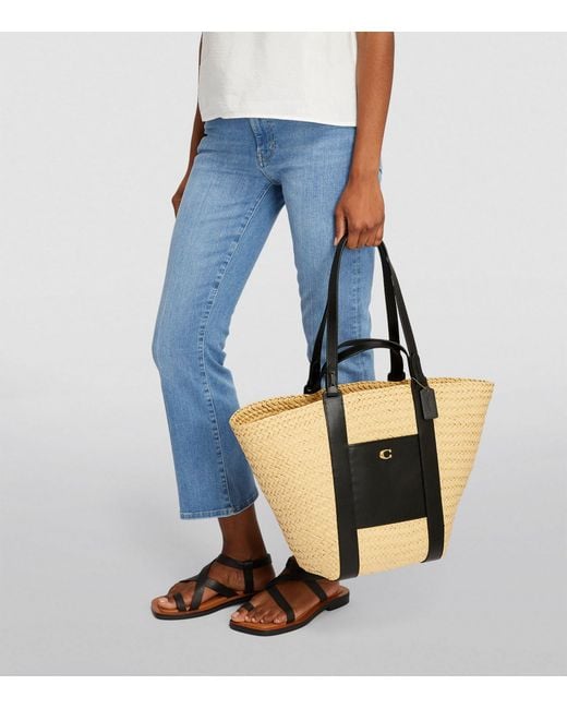 COACH Black Straw-leather Basket Bag