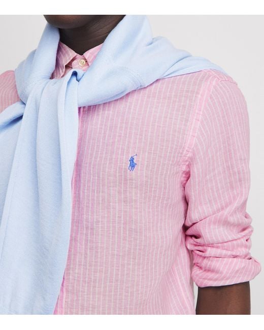 Polo Ralph Lauren Pink Linen Custom-Fit Stripe Shirt for men