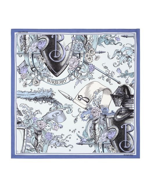 Burberry Blue Silk Etched Knight Scarf