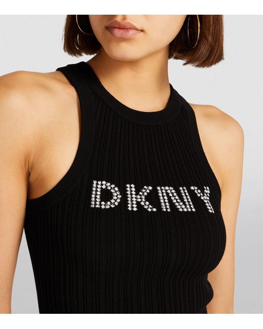 DKNY Black Ribbed Logo Tank Top