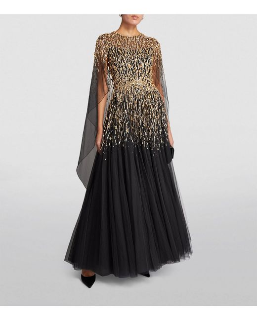 Jenny Packham Black Embellished Ursula Gown