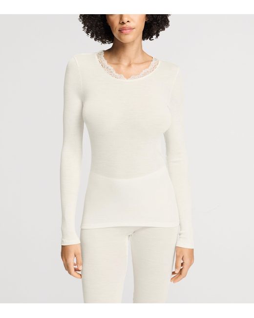 Hanro White Wool-Silk Long-Sleeve T-Shirt