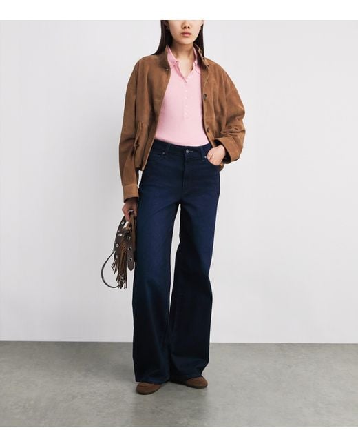 Maje Pink Wool-Silk Ribbed Polo Sweater