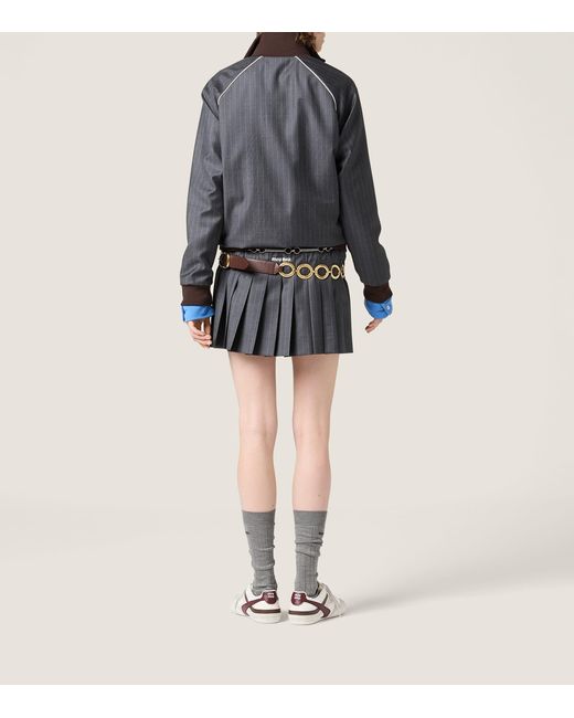 Miu Miu Gray Wool Pinstripe Bomber Jacket