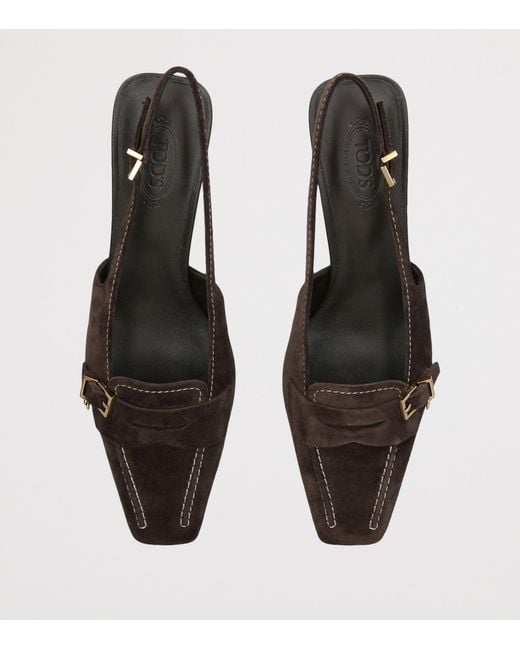 Tod's Brown Suede Penny Strap Slingback Pumps 40