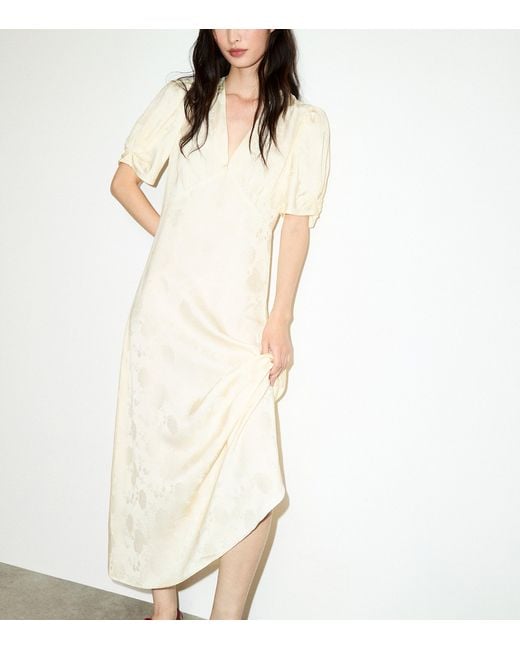 MAX&Co. White Satin V-Neck Midi Dress