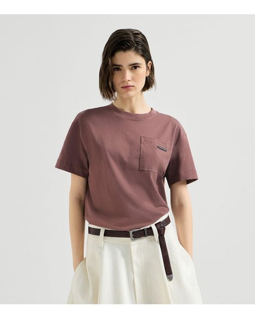 Brunello Cucinelli Purple Cotton Patch Pocket T-Shirt