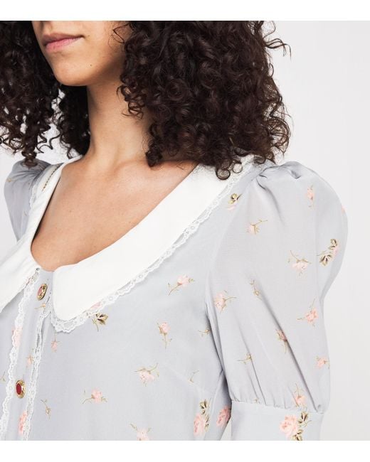 Alessandra Rich Gray Floral Print Belted Midi Dress