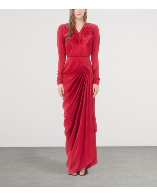 Valentino Red Silk Satin Draped Gown