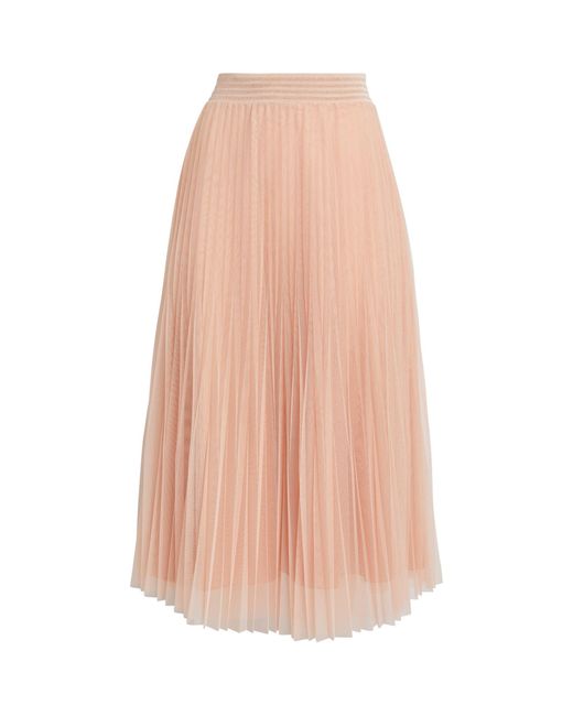 D.exterior Pink Tulle Pleated Midi Skirt