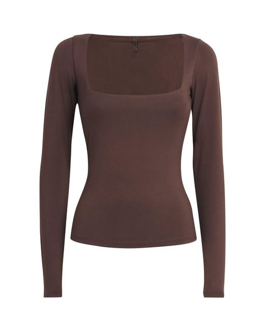 Skims Brown Smooth Layers Square-Neck Top
