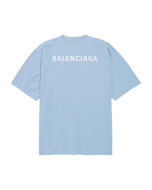 Balenciaga Blue Cotton Logo T-Shirt