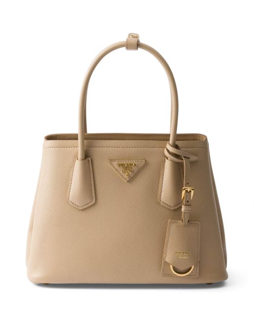 Prada Natural Small Leather Double Top-Handle Bag