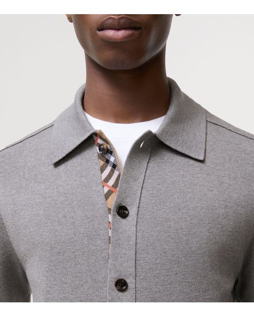 Burberry Gray Wool Check-Trim Cardigan for men