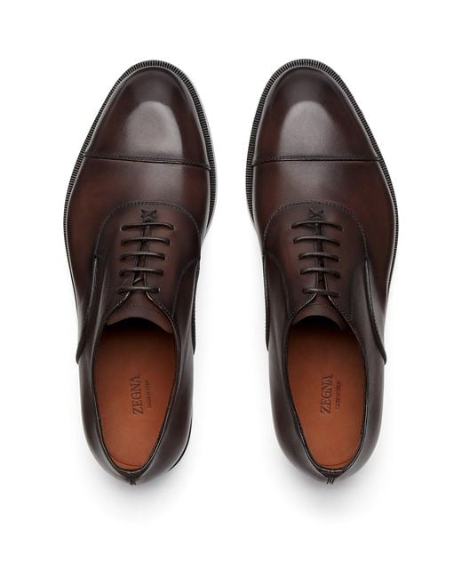 Zegna Brown Leather Torino Oxford Shoes for men