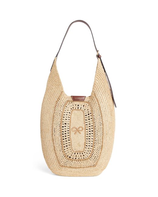 Anya Hindmarch Metallic Raffia Leather-Trim Bow Shoulder Bag