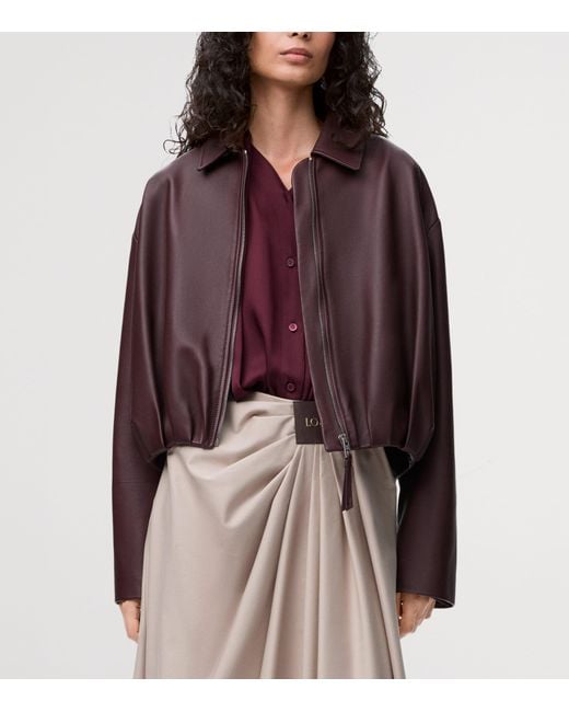 Loewe Brown Leather Draped Bomber Jacket