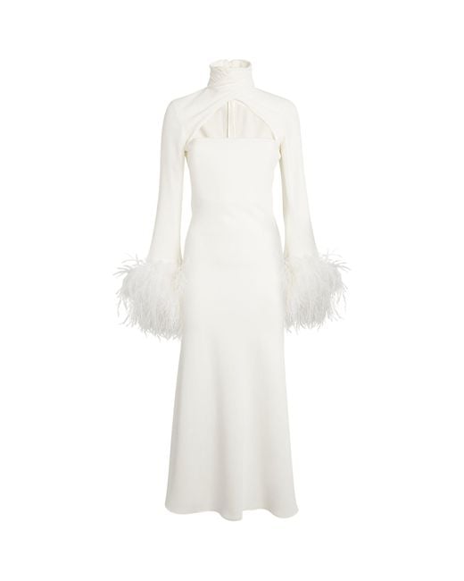 16Arlington White Feather-trim Odessa Midi Dress