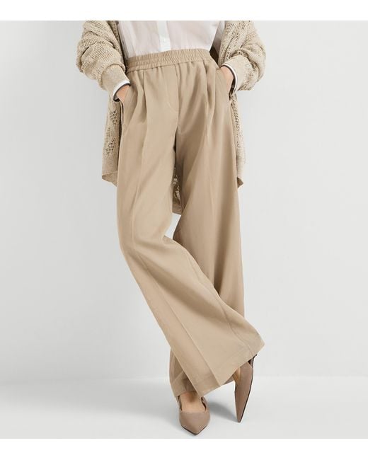 Brunello Cucinelli Natural Cotton Organza Wide-Leg Trousers