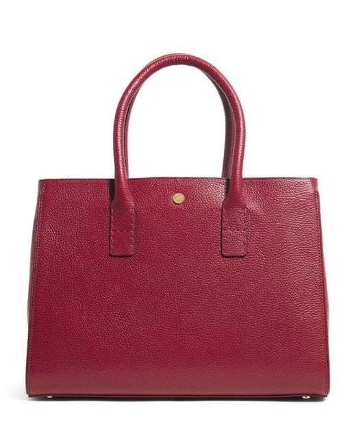 Harrods Red Pebbled Leather Work Tote Bag