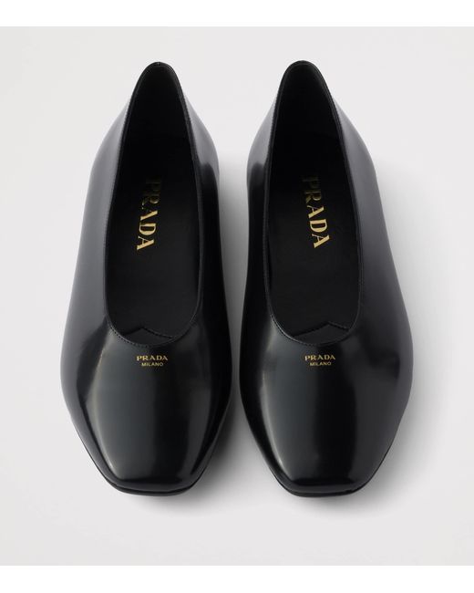 Prada Black Leather Logo Ballet Flats