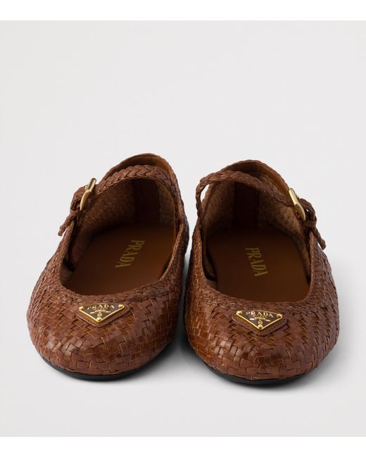 Prada Brown Woven Leather Ballet Flats
