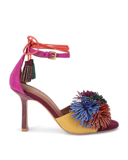 Kurt Geiger Pink Suede Embellished Pom Pom Sandals